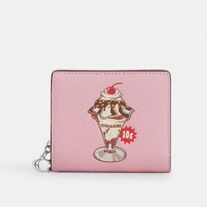 NWT Coach CU385 Snap Leather Wallet With Sundae Graphic in Cherry Blossom